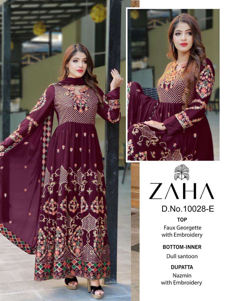 ZAHA 10028 SERIES GEORGETTE WITH HEVAY EMBROIDERY PAKISTANI SUITS SUPPLIER 