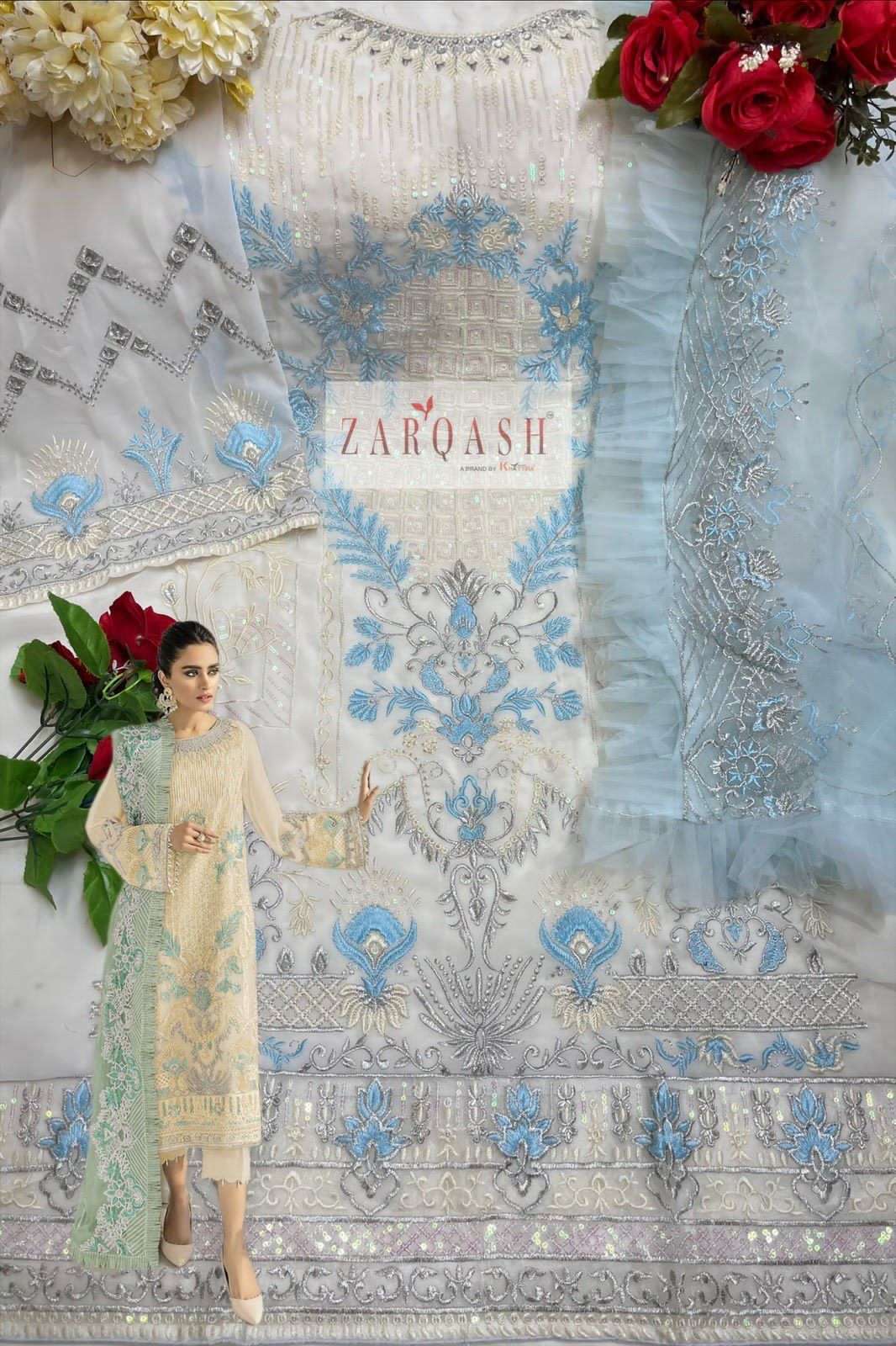 ZARQASH Z 2130  FAUX GEORGETTE EMBRODERY WORK PAKISTANI PARTY WEAR SUIT WHOLESALER IN SURAT