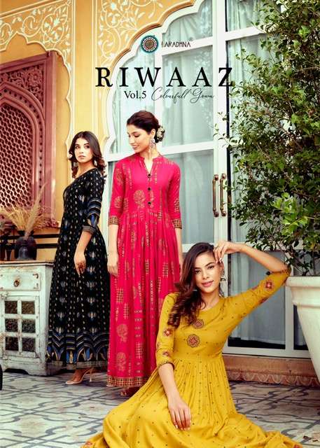 ARDHNA RIWAAZ VOL 5 RAYON LONG FANCY GOWN STYLE KURTI COLLECTION 