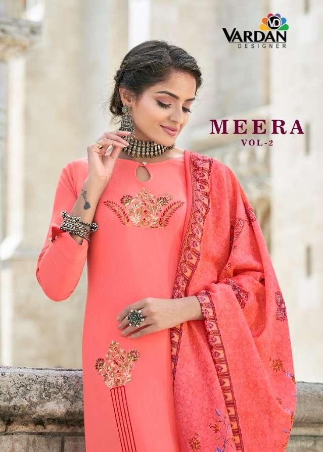 VARDAN DESIGNER MEERA VOL 2 19014 TO 19016 SERIES RAYON WITH EMBROIDERY SUIT COLLECTION