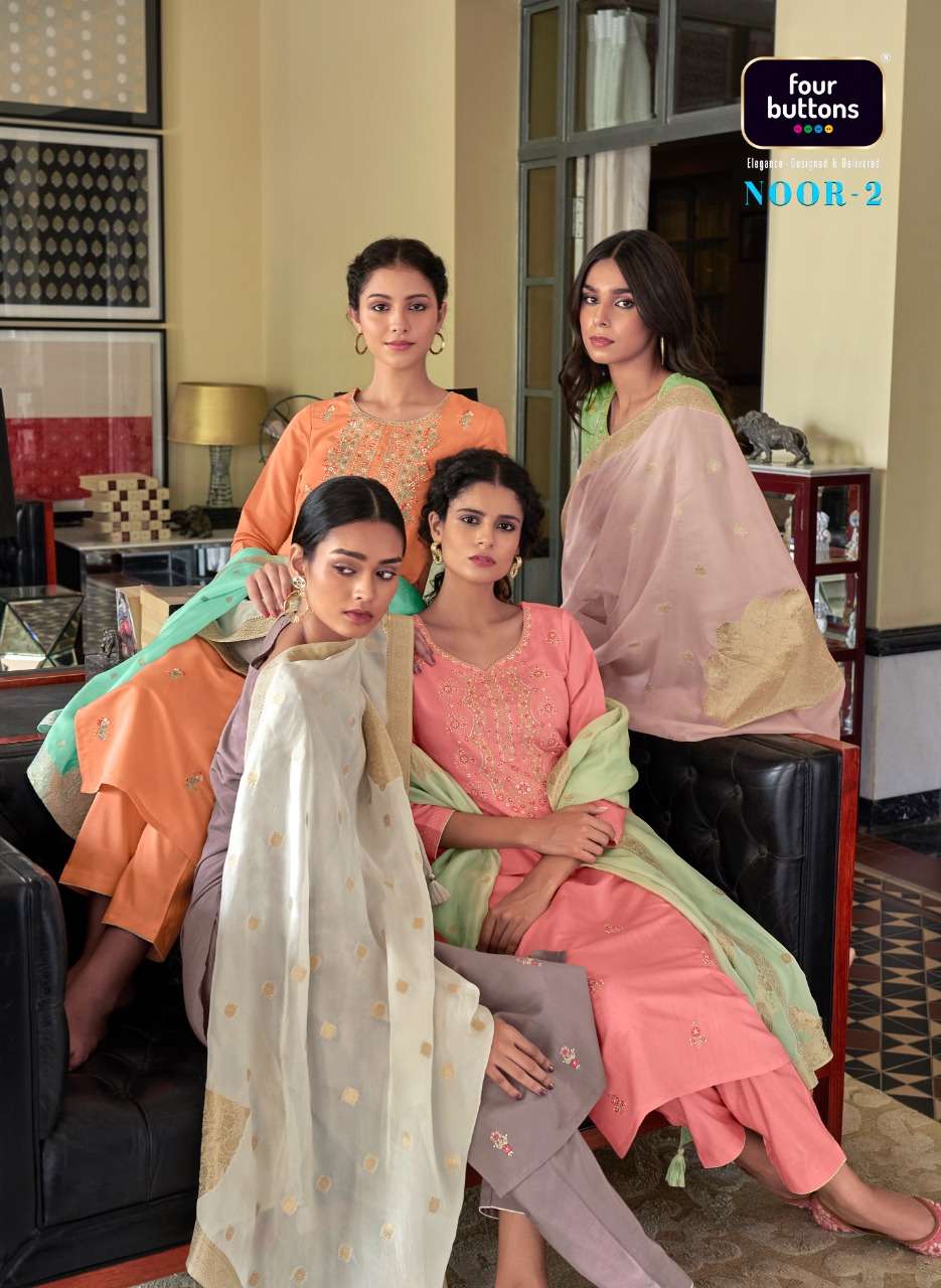 FOUR BUTTONS NOOR VOL 2 KURTI PANT WITH DUPATTA AT WHOLESALE RATE 