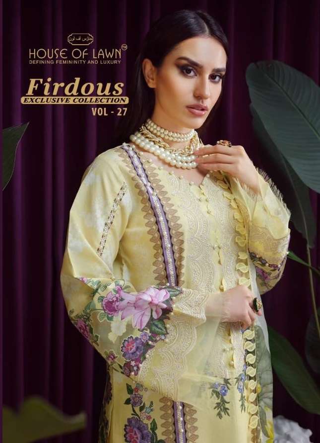 HOUSE OF LAWN FIRDOUS VOL 27 2701 TO 2706 SERIES PURE LAWN PAKISTANI SUIT 2022