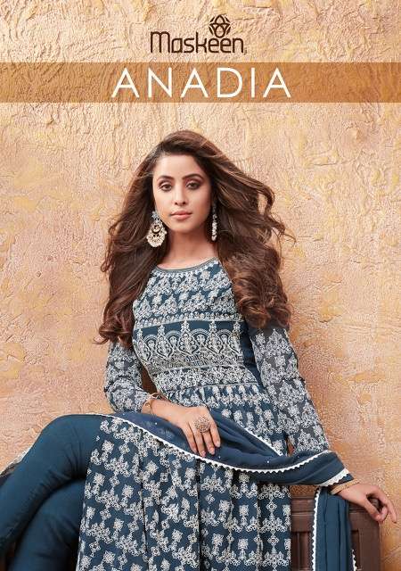 MASKEEN ANADIA HEAVY GEORGETTE VAX PRINTED EMBRODERY WORK LATEST DESIGNER KURTI SUPPLIER IN INDIA 