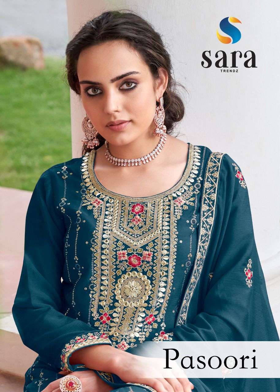 SARA TRENDZ PASOORI 3091 TO 3094 SERIES CHINOON EMBROIDERY SUIT WHOLESALE CATALOG