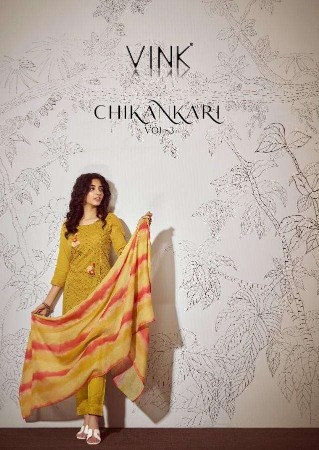 VINK CHIKANKARI VOL 3 KURTI PANT WITH DUPATTA LATEST CATALOGUE 