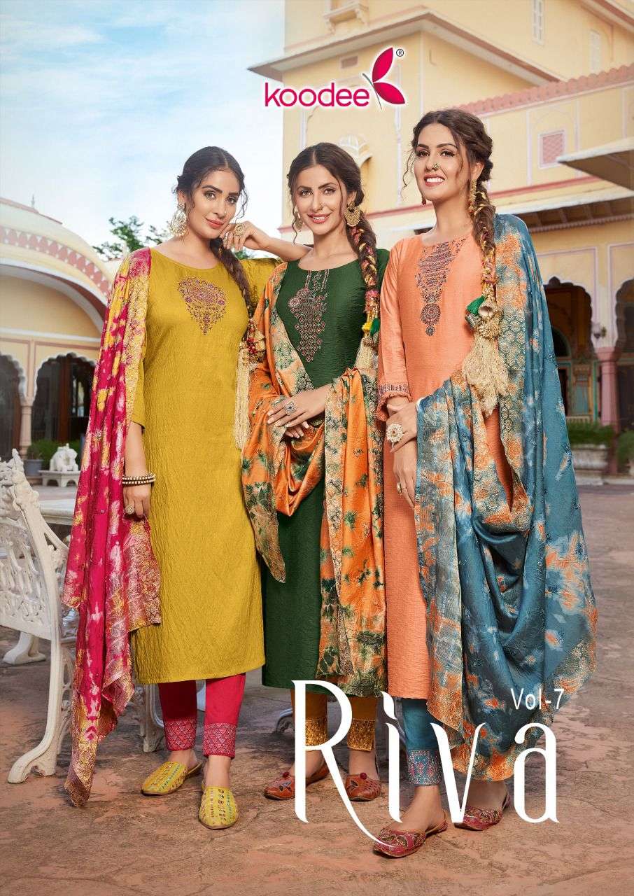 KOODEE RIVA VOL 7 KURTI PANT WITH DUPATTA NEW COLLECTION AT SURAT WHOLESALE RATE 