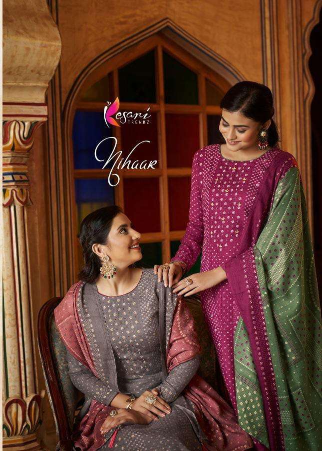 KESARI TRENDZ NIHAR PASHMINA PRINT KATHA WORK SUIT WINTER COLLECTION CATALOGUE 