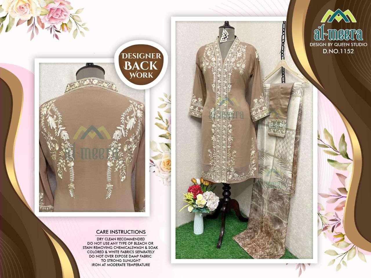 AL MEERA 1152 SERIES FOUX GEORGETTE EMBRODERY WORK PAKISTANI STYLE KURTI MANUFACTURER IN SURAT 