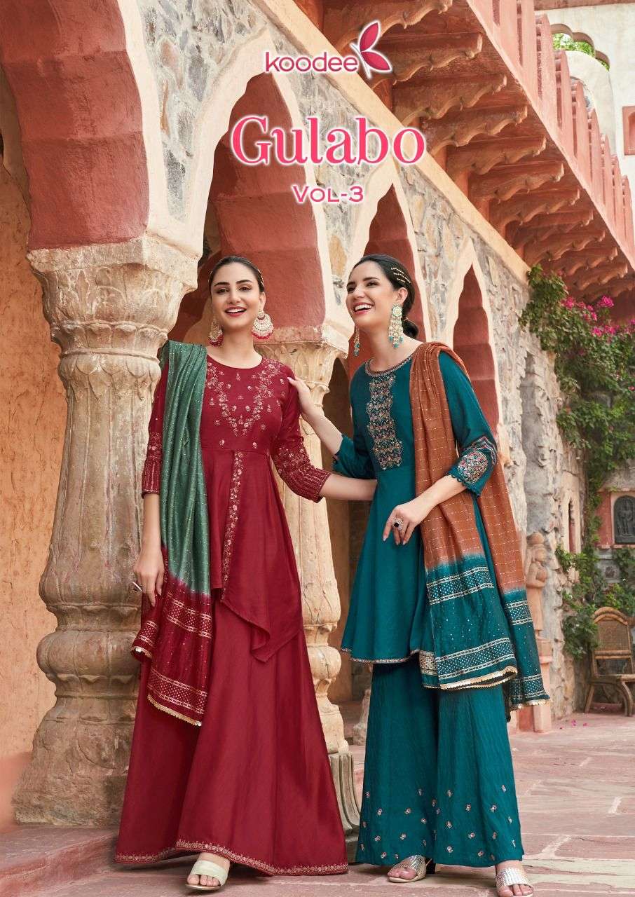 KOODEE GULABO VOL 3 CHINON SLUB TOP BOTTOM WITH DUPATTA LATEST CATALOGUE