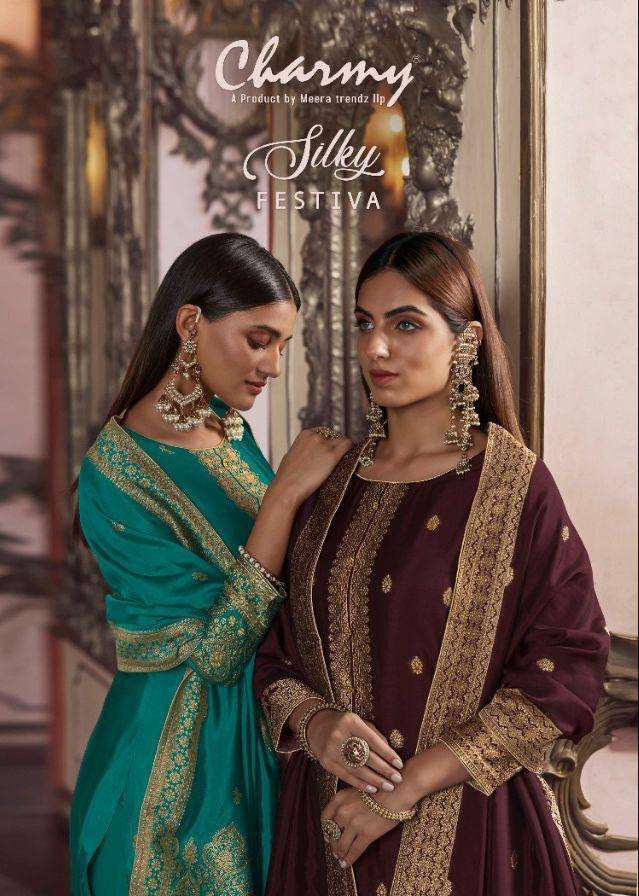 CHARMY SILKY FESTIVA BEMBERG SILK SALWAR SUITS BY ZISA