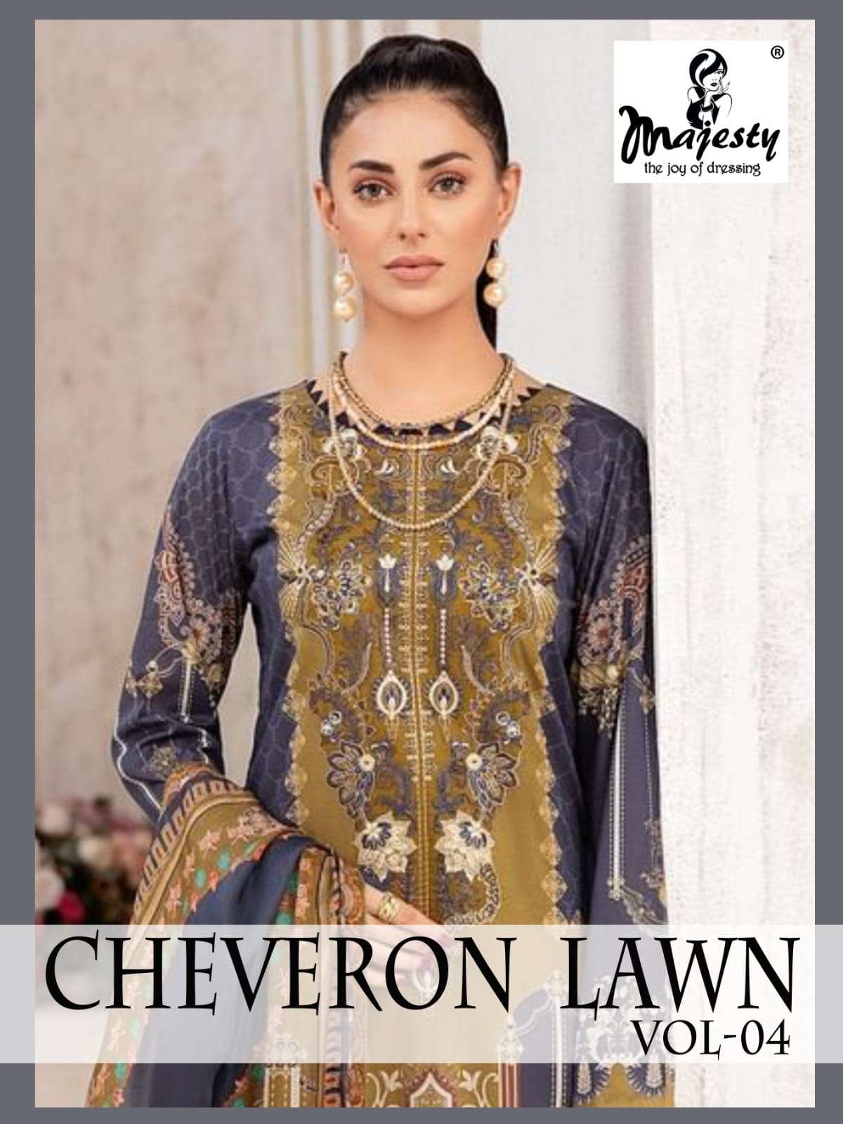 MAJESTY CHEVERON LAWN VOL 4 COTTON PAKISTANI SUITS CATALOGUE SERIES 4001 TO 4006
