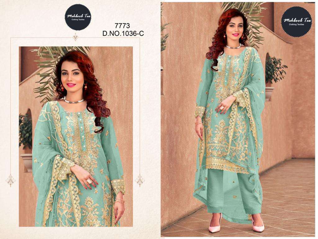 MEHBOOB TEX RAZZO VOL-2 ORGANZA EMBRODERY WORK PAKISTANI STYLE SUIT