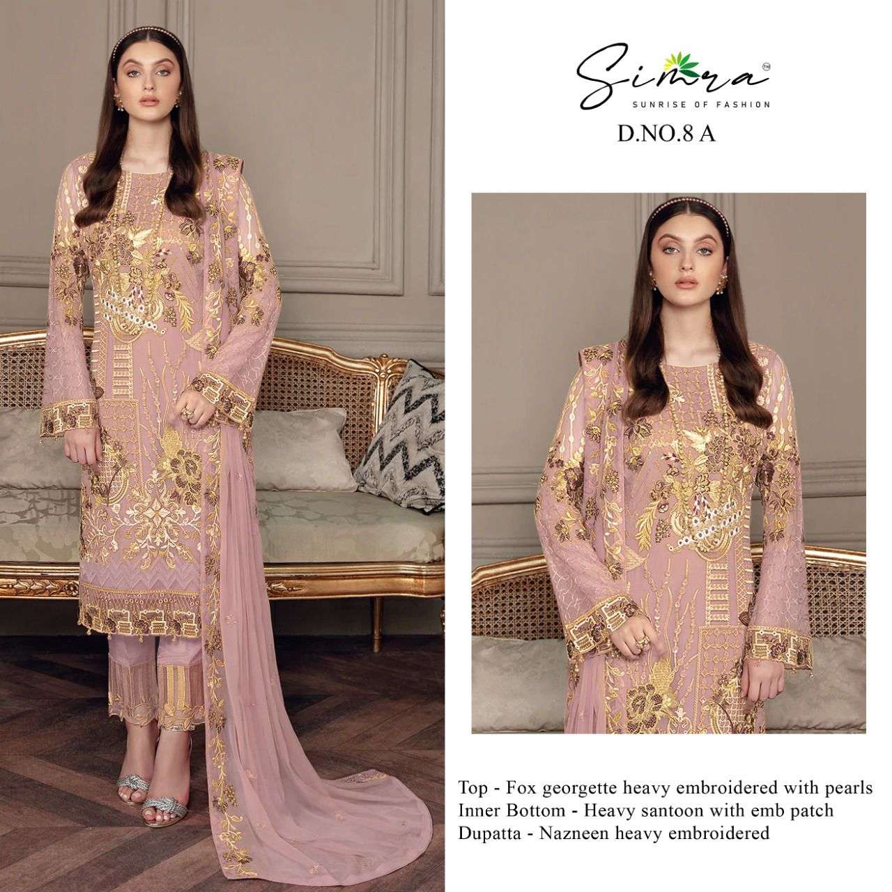 SIMRA D NO:- 8 SERIES FAUX GEORGETTE HEAVY EMBRODERY WORK DESIGNER SALWAR KAMEEZ MANUFACTURER IN INDIA 