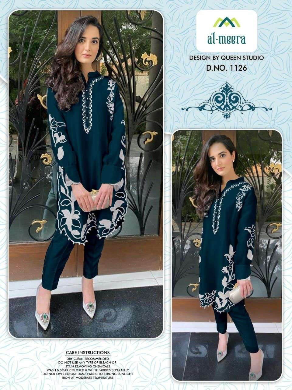 AL MEERA 1126 SERIES FAUX GEORGETTE HEAVY EMBRODERY WORK KURTI AVAILABLE AT WHOLESALE RATE 