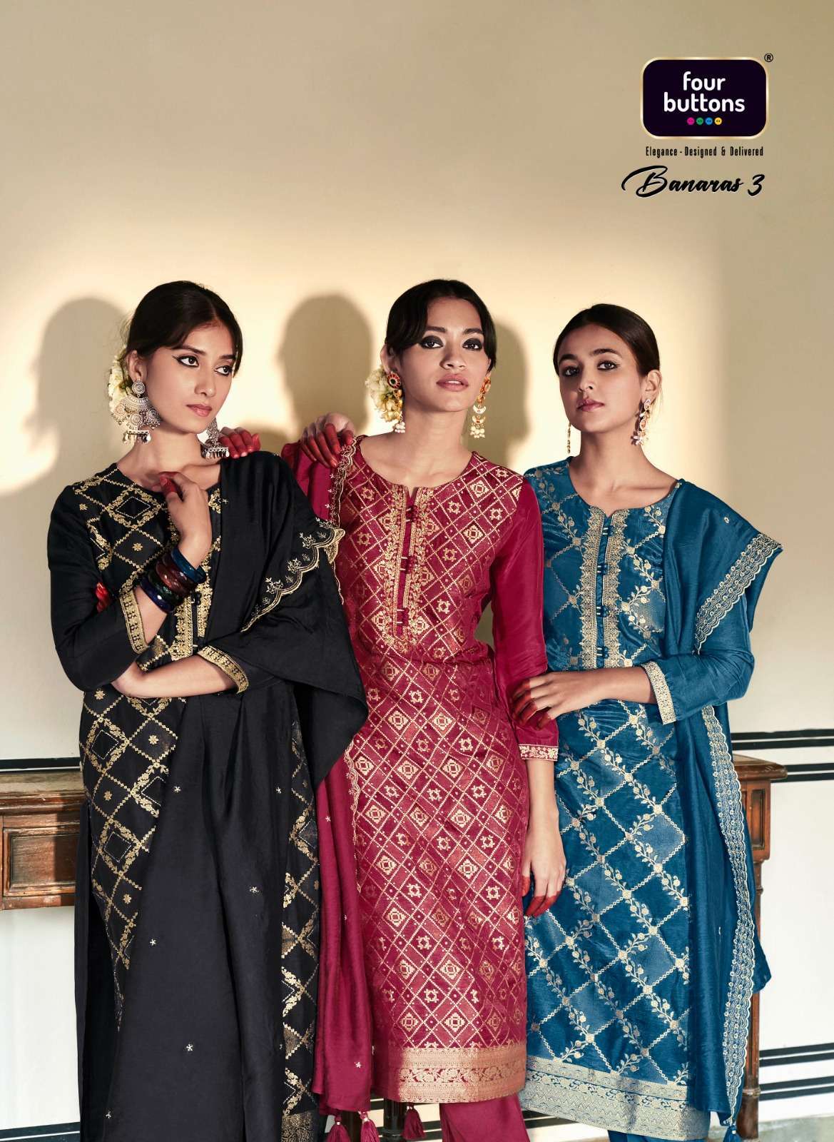 FOUR BUTTONS BANARAS VOL 3 READYMADE 3 PCS SALWAR SUITS
