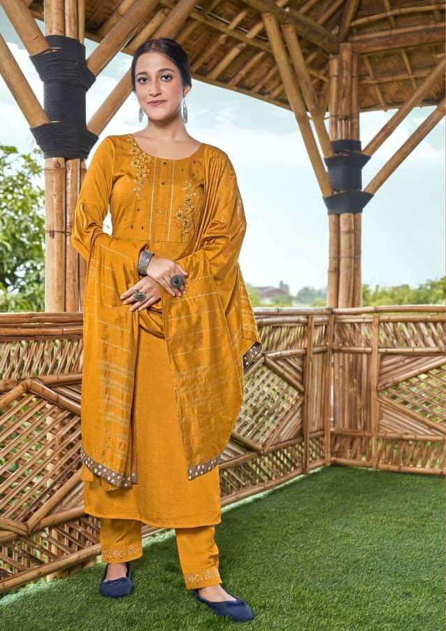 KAJREE KALAROOP SLAVIA CHINON LINING EMBRODERY WORK DESINGER DRESS MATERIAL SUPPLIER IN SURAT 
