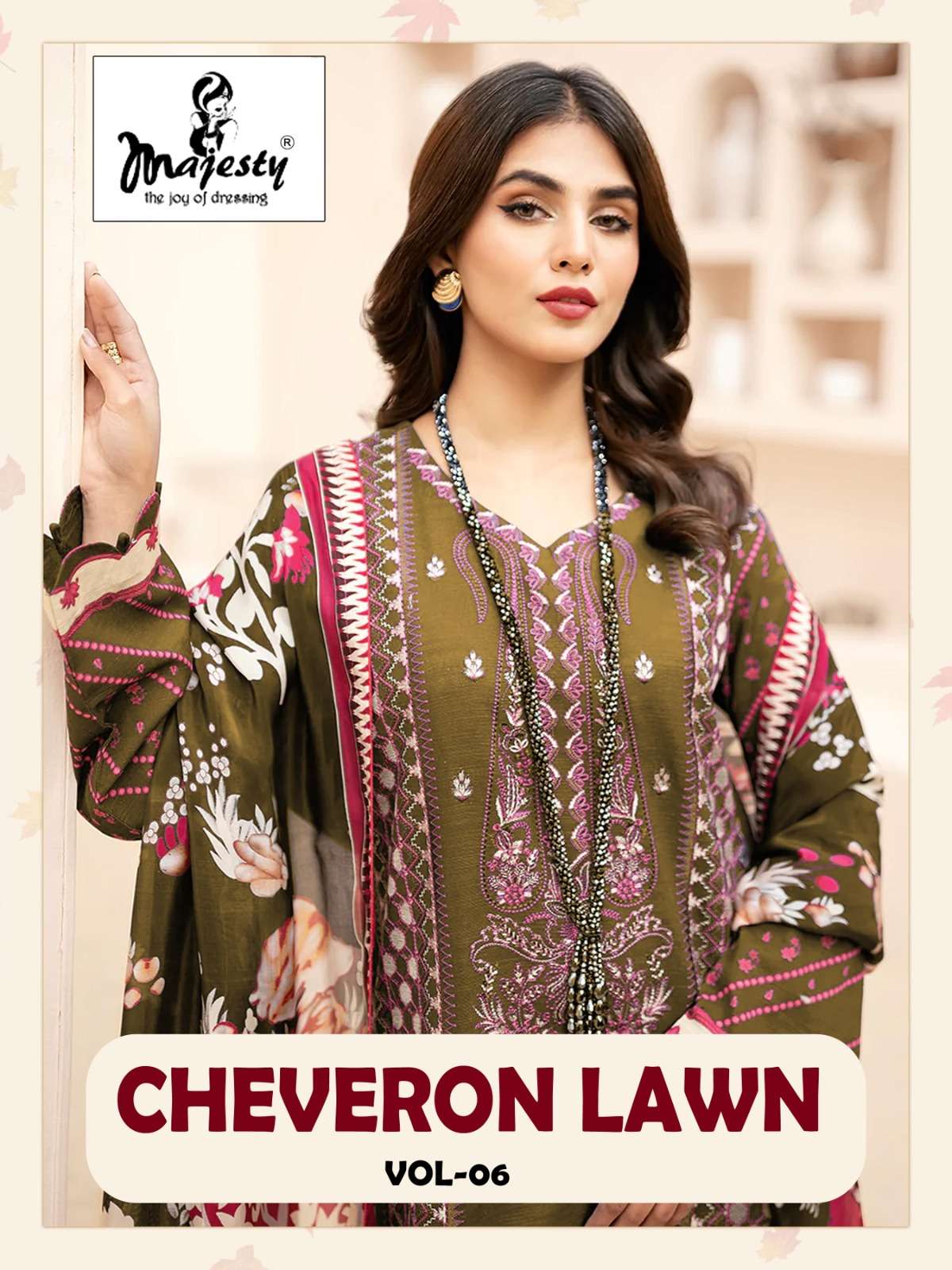 MAJESTY CHEVERON LAWN VOL 6 COTTON PAKISTANI SUITS CATALOGUE SERIES 4001 TO 4006