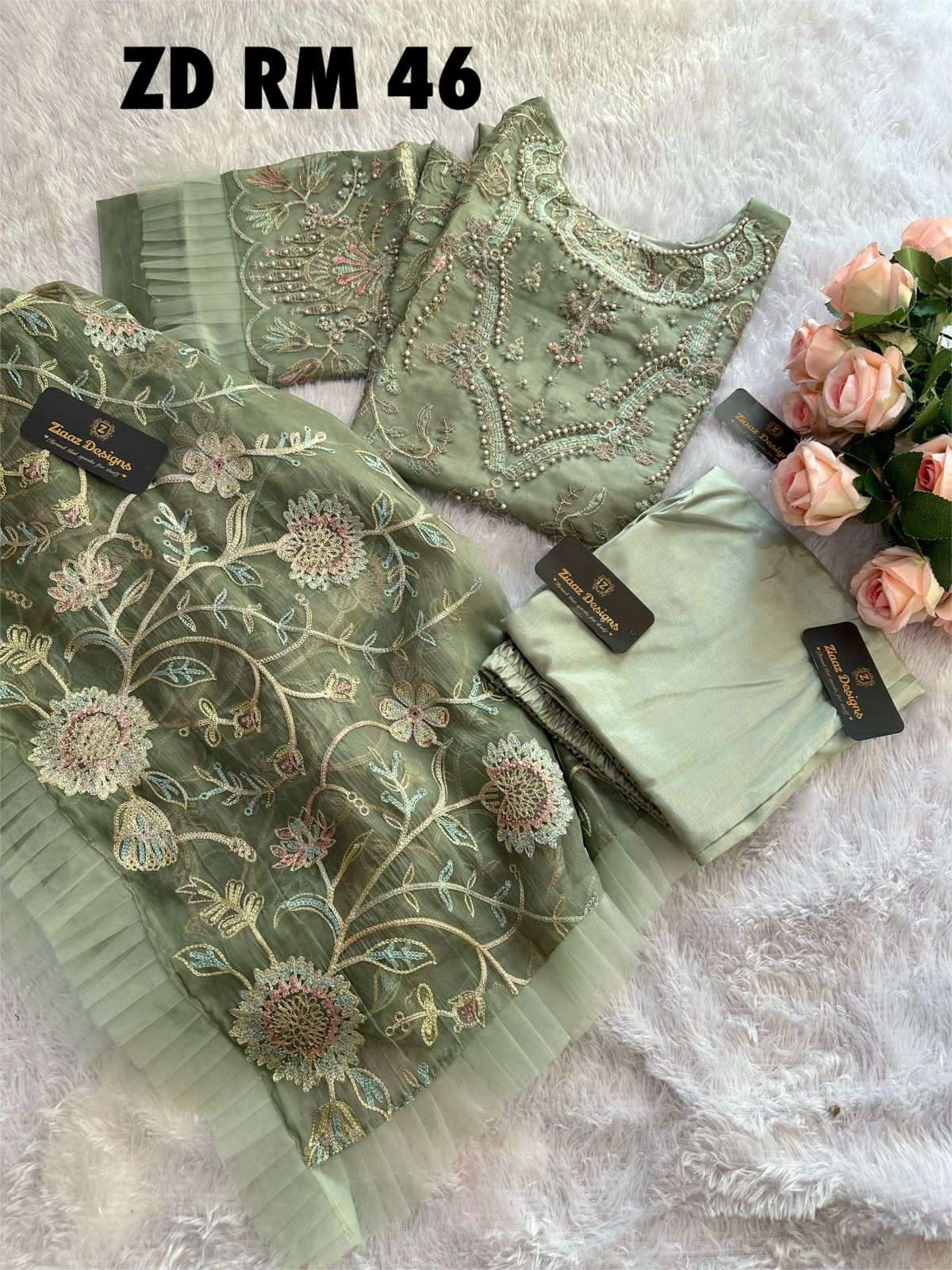 ZIAAZ DESIGNS RM-46 ORGANZA EMBROIDERY EID PAKISTANI COLLECTION WHOLESALER IN SURAT 