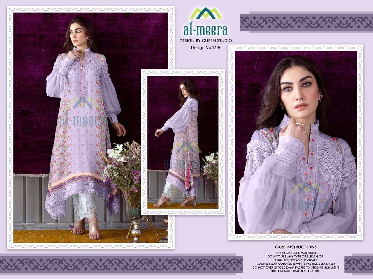 AL MEERA D.NO-1130 MUSLIN SILK EMBRODERY WORK PAKISTANI STYLE KURTI MANUFACTURER IN SURAT 