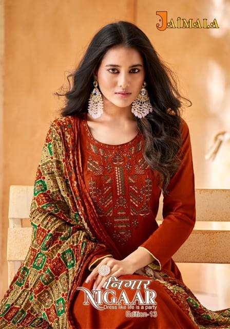 JAIMALA NIGAAR EDITION 13 RAYON SLUB SALWAR SUITS BY ALOK SUITS