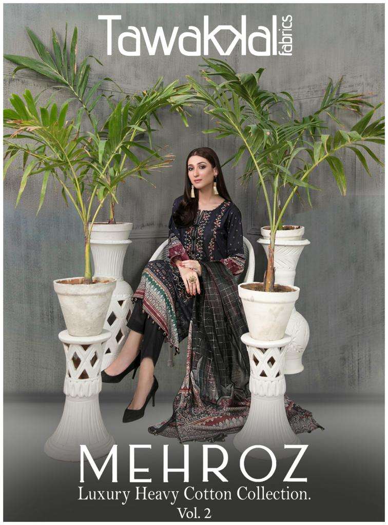 TAWAKKAL FAB MEHROZ VOL 2 LUXURY COTTON KARACHI SUIT WHOLESALE PRICE SURAT 
