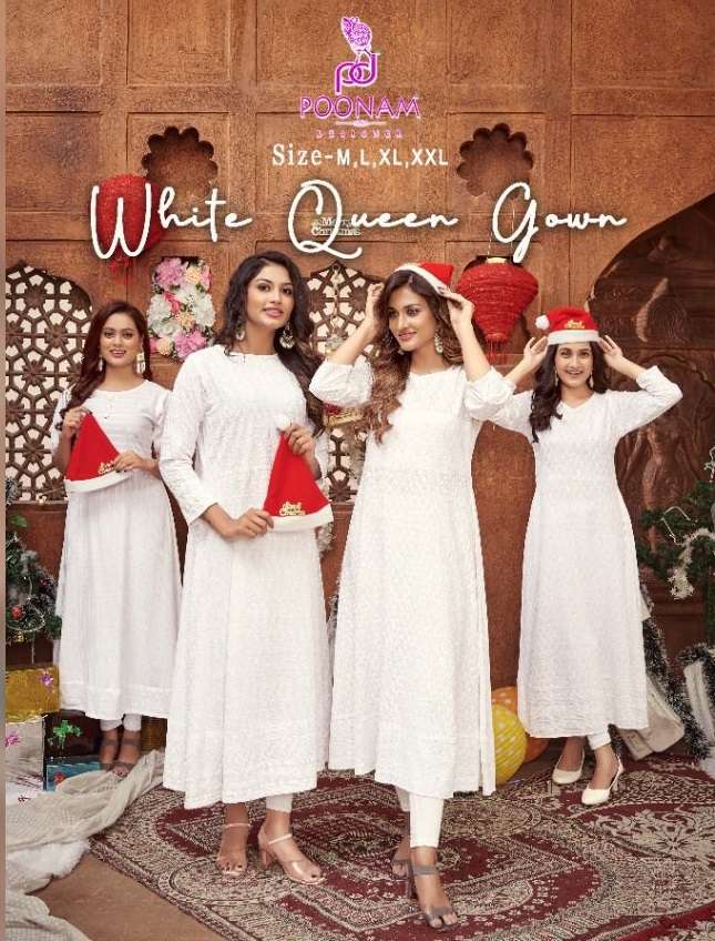 POONAM DESIGNER WHITE QUEEN GOWN CHIRSTMAS COLLECTION 2023