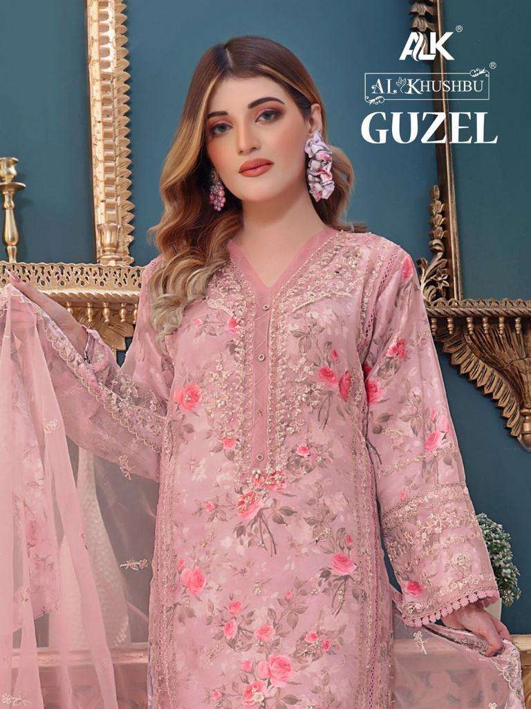 AL KHUSHBU GUZEL EMBROIDERY PURE ORGANZA SUIT COLLECTION WHOLESALE PRICE SURAT 
