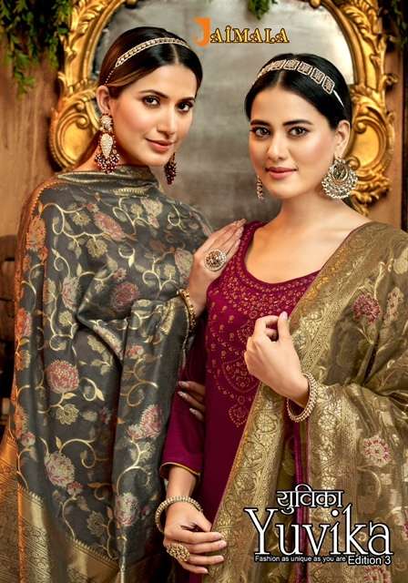 JAIMALA YUVIKA EDITION 3 PURE JAM COTTON EMBROIDERY SWAROVSKI WORK SUIT COLLECTION BEST RATE 