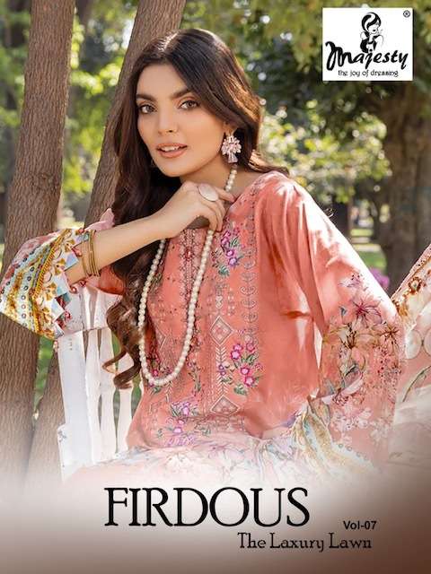 MAJESTY FIRDOUS  THE LAXURY LAWN VOL 7 EMBROIDERY WORK COTTON PAKISTANI SUIT 2023