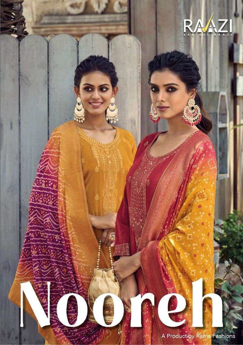 RAMA FASHION RAAZI NOOREH VISCOSE SILK PARTY WEAR SUIT COLLECTION WHOLESALE RATE SURAT 2023