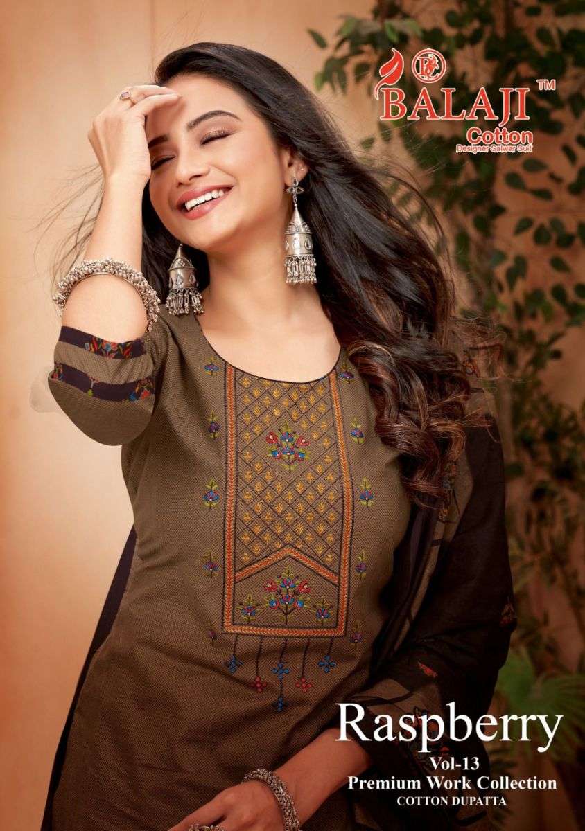 BALAJI COTTON RASPBERRY VOL 13 COTTON DRESS BALAJI SUIT AVAILABLE WHOLESALE RATE 2023