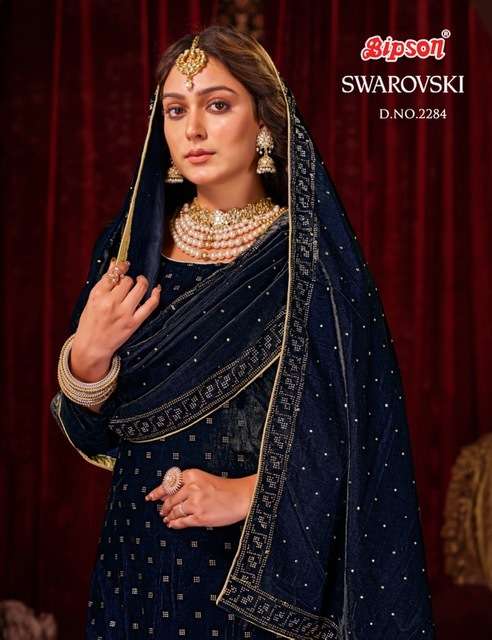 BIPSON SWAROVSKI VISCOSE VELVET EMBROIDERY SUIT AT SURAT 2023