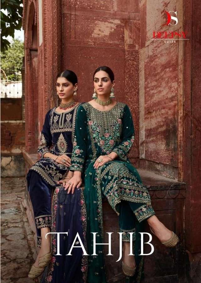 SAFRON BY DEEPSY PURE VELVET EMBROIDERY PAKISTANI WINTER SUITS -  textiledeal.in