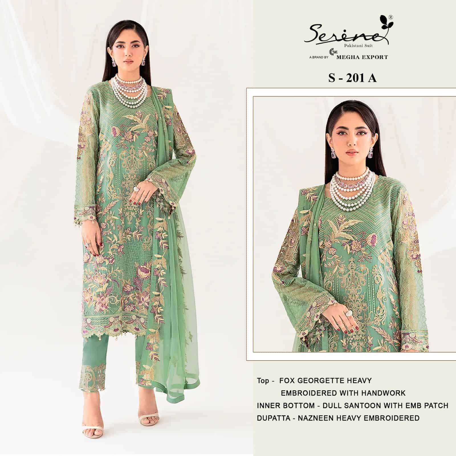SERINE S 201 COLORS PAKISTANI LATEST FESTIVE WEAR STYLE SUIT EXPORTER