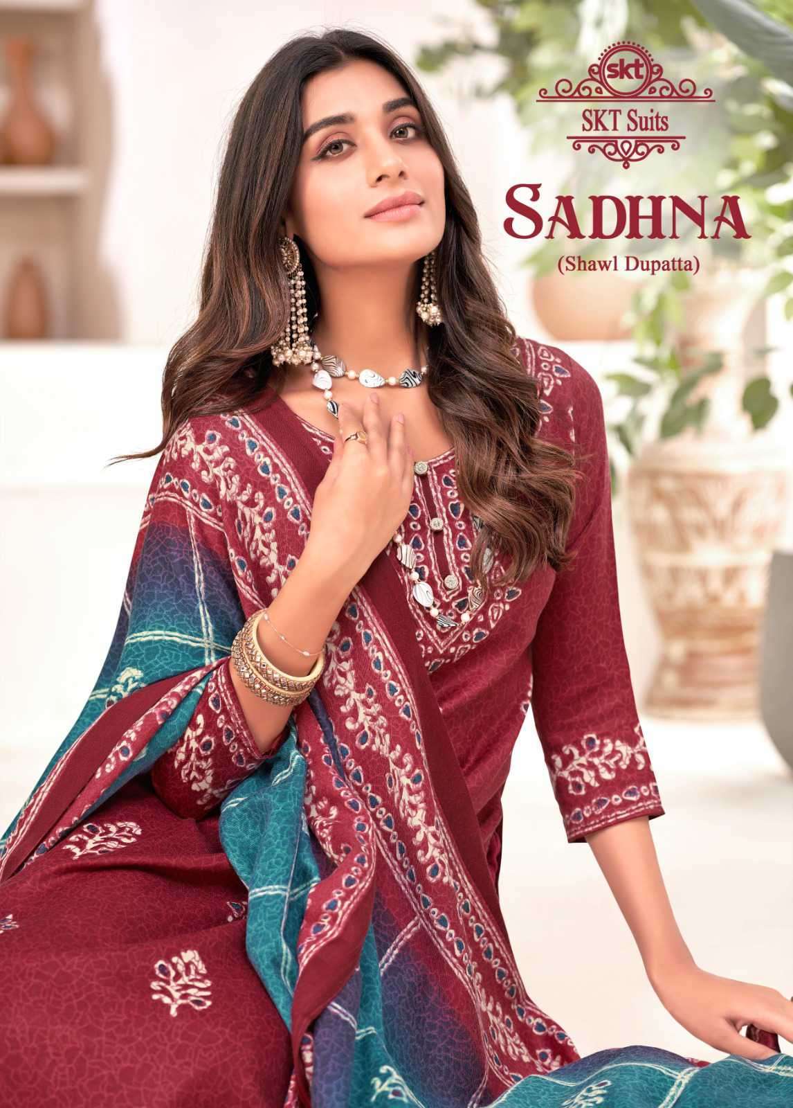 SKT SUITS SADHNA WINTER WEAR PASHMINA UNSTITCH SUIT WHOLESALER 
