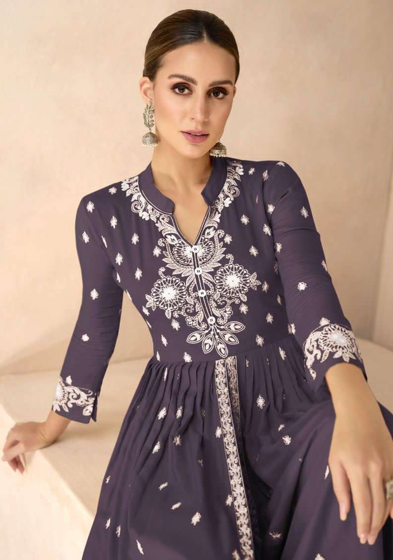 VAMIKA LAKHNAVI VOL 6 SILVER LATEST STYLE 3 PIECE SUIT LUCKNOWI DESIGNS COLLECTION 