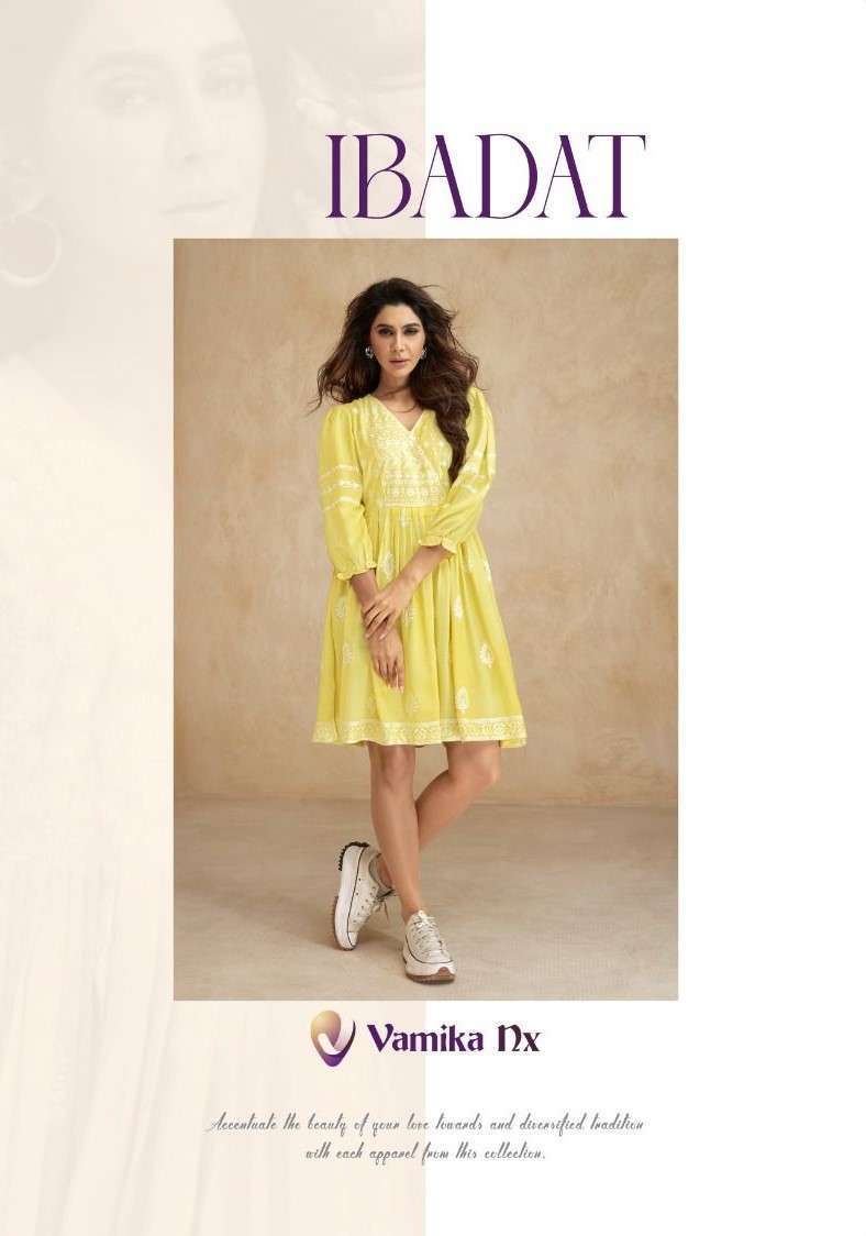 VAMIKA NX IBADAT DESIGNER FROCK STYLE KURTI CATALOG EXPORT