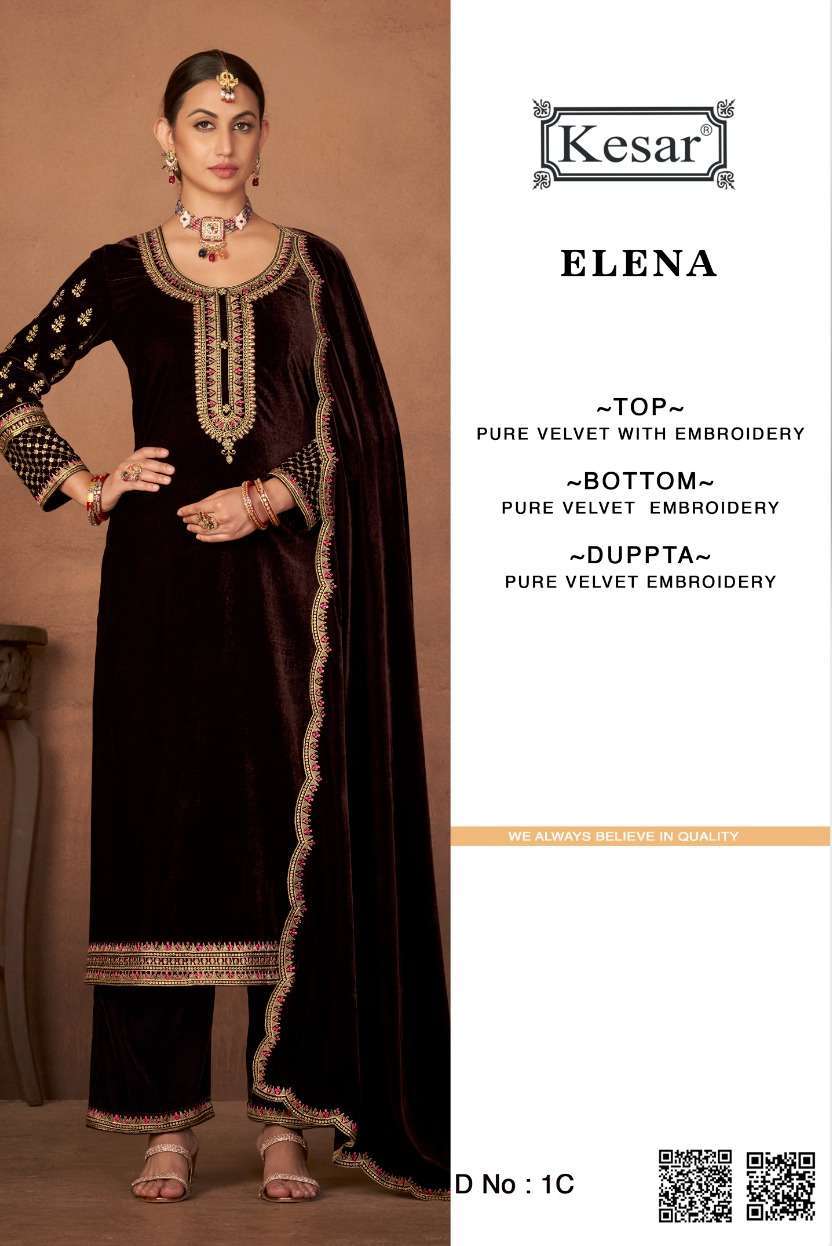 KESAR ELENA LATEST STYLE VELVET WEDDINNG WEAR SUIT COLLECTION BEST RATE SURAT 