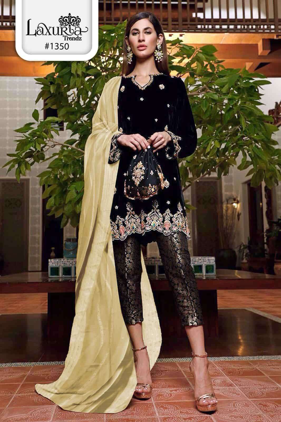 LAXURIA TRENDS 1350 SERIES VELVET PARTYWEAR LAXURIA READYMADE SUIT WHOLESALER