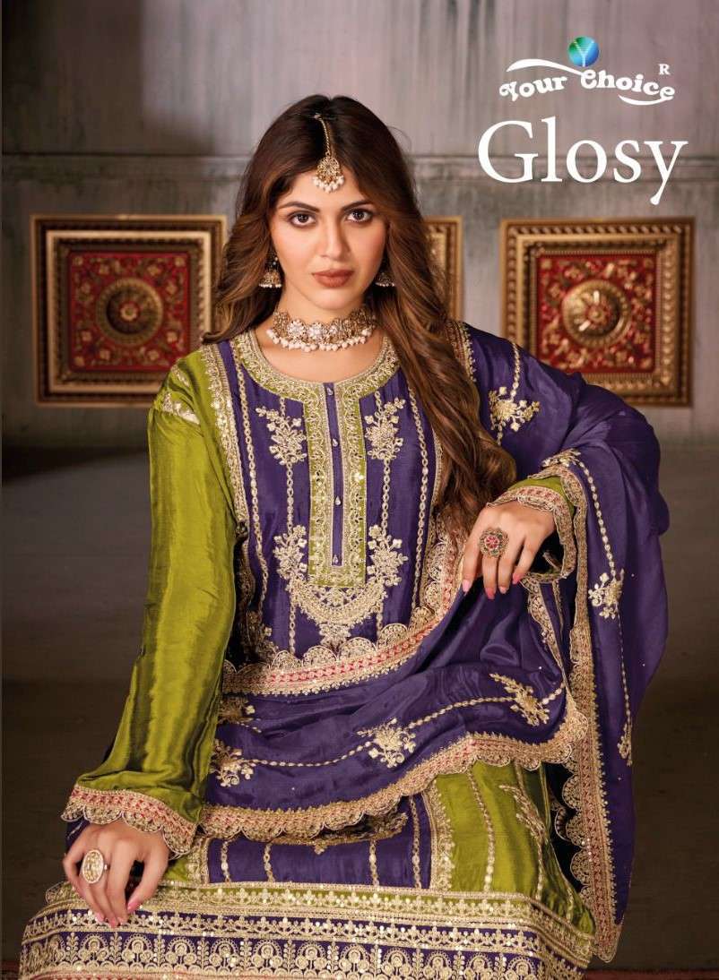 YOUR CHOICE GLOSY LATEST NEW DESIGNER WEDDING WEAR CHINON COLLECTION SUIT SUPPLIER 2024