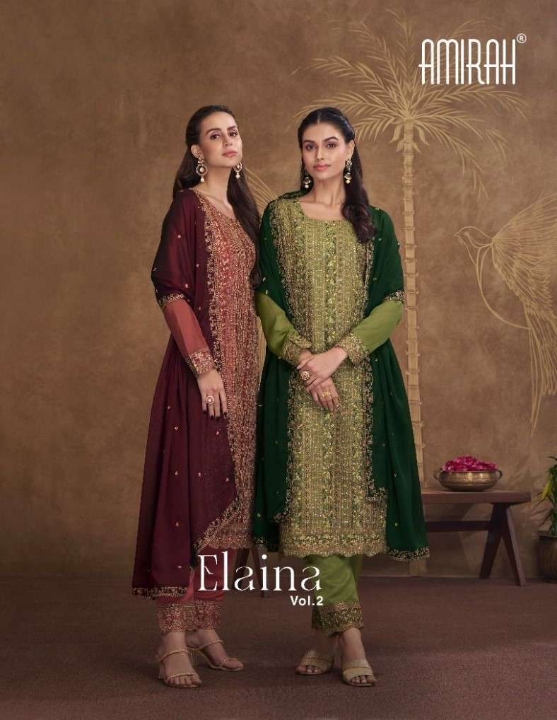 AMIRAH ELAINA VOL 2 DESIGNER SILK GEORGETTE COLLECTION EMBROIDERY WORK SUIT COLLECTION SUPPLIER 