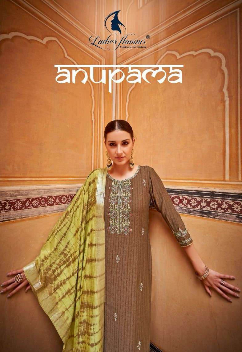 LADIES FLAVOUR ANUPAMA FESTIVE WEAR KURTI PANT WITH DUPATTA LATEST CATALOGUE 