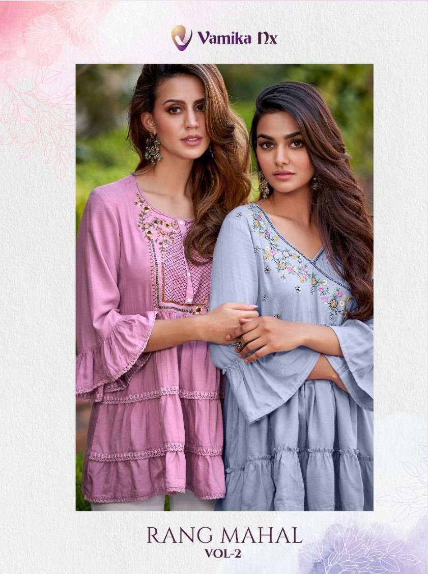 VAMIKA NX RANG MAHAL VOL 2 FANCY DESIGNER TUNIC TOP DESIGNER CATALOGU SURAT 
