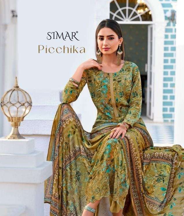 GLOSSY SIMAR PICCHIKA FANCY NATURE CRAPE COLLECTION SUIT SUPPLIER BEST RATE 