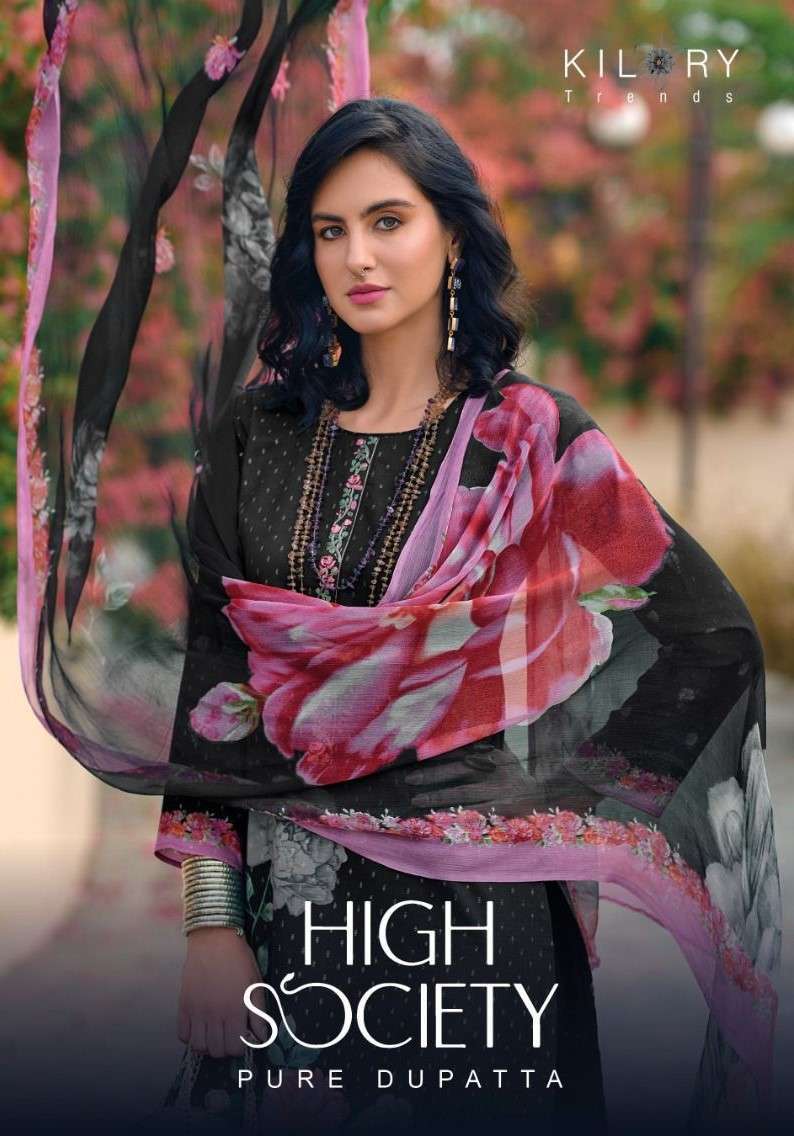 KILORY HIGH SOCIETY PURE DUPATTA PURE LAWN COTTON EMBROIDERY WORK SUIT COLLECTION WHOLESALE PRICE 2024