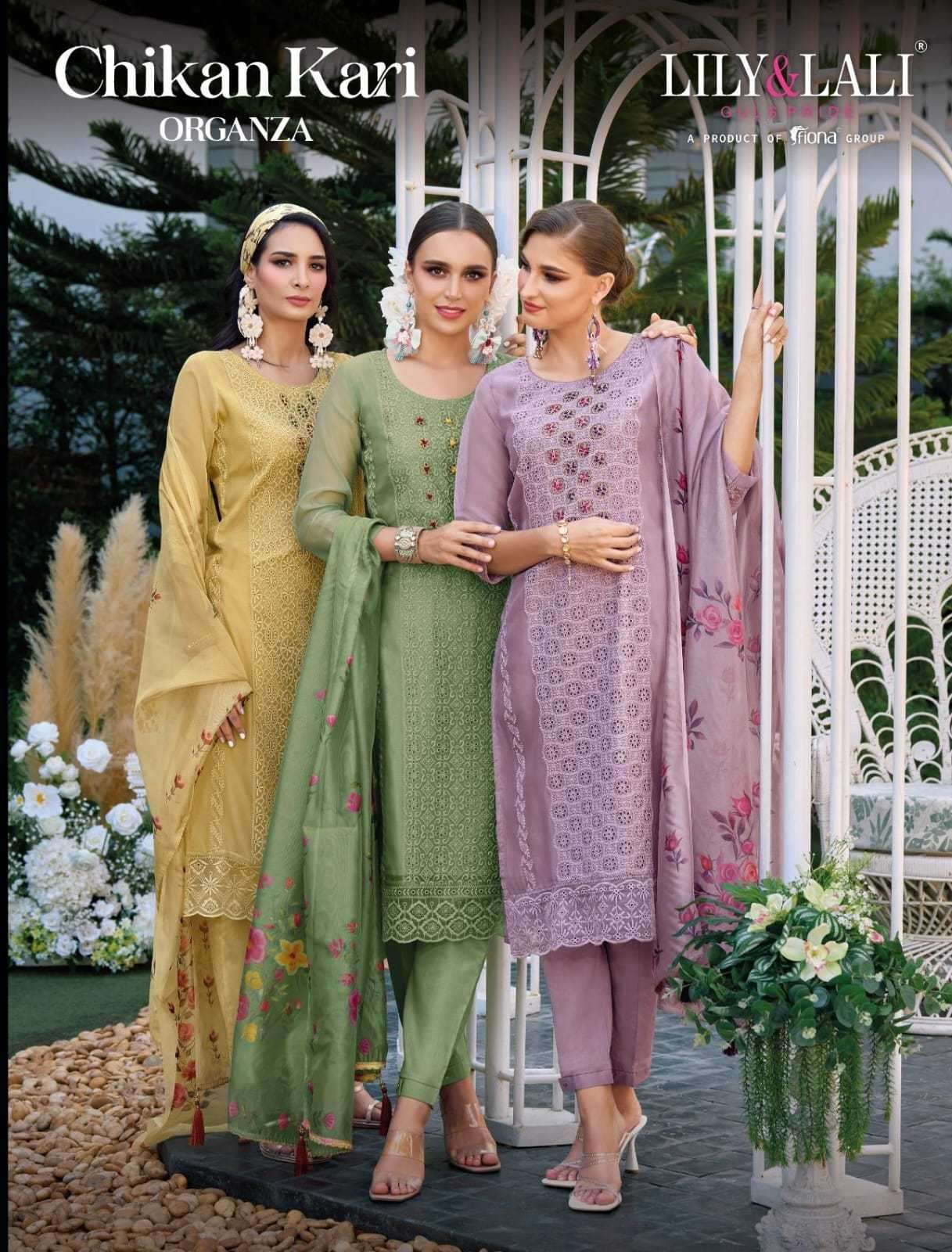 LILY AND LALI CHIKAN KARI ORGANZA READYMADE SUIT COLLECTION WHOLESALE PRICE 