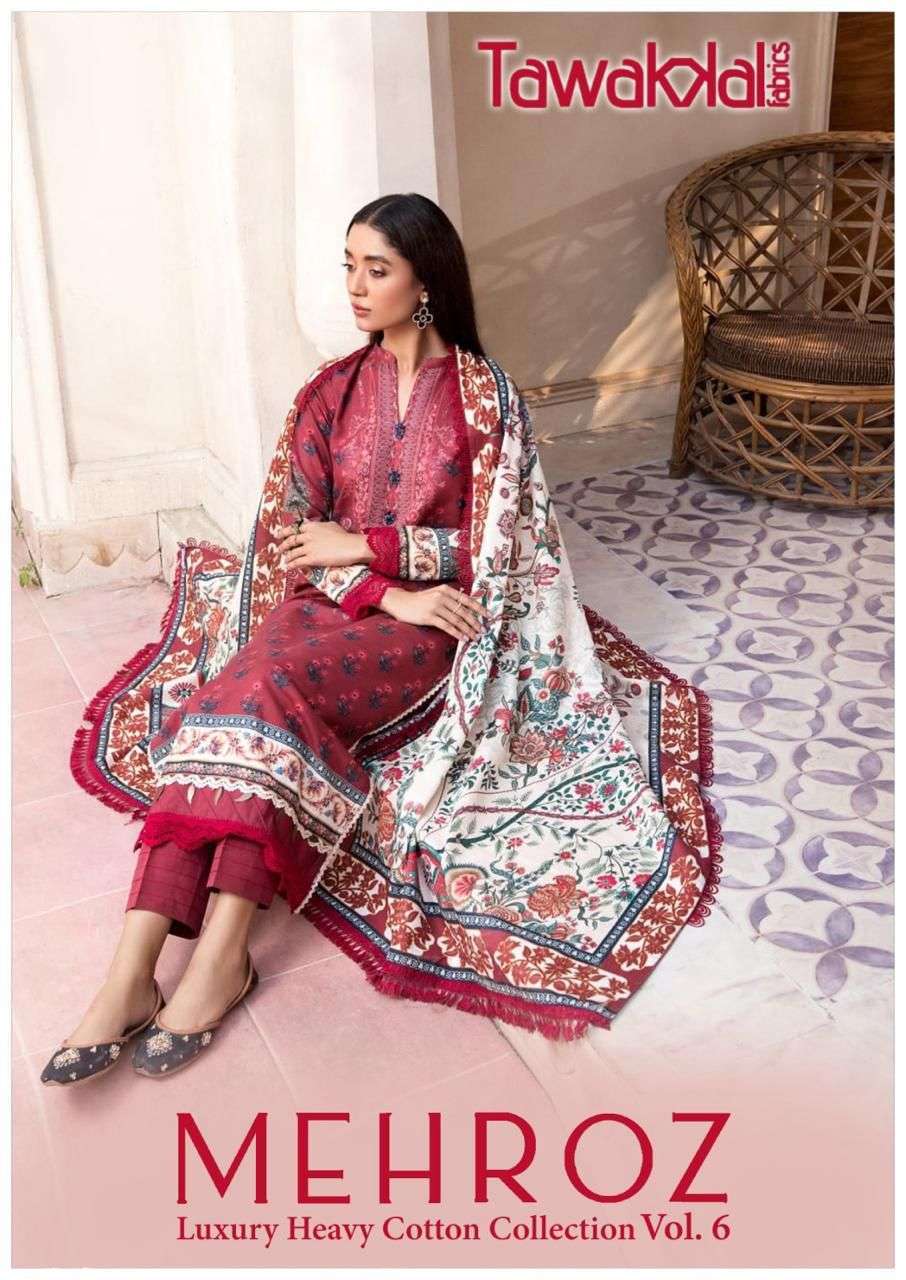 TAWAKKAL MEHROZ VOL 6 KARACHI PRINTED COTTON DRESS CATALOG WHOLESALE PRICE 