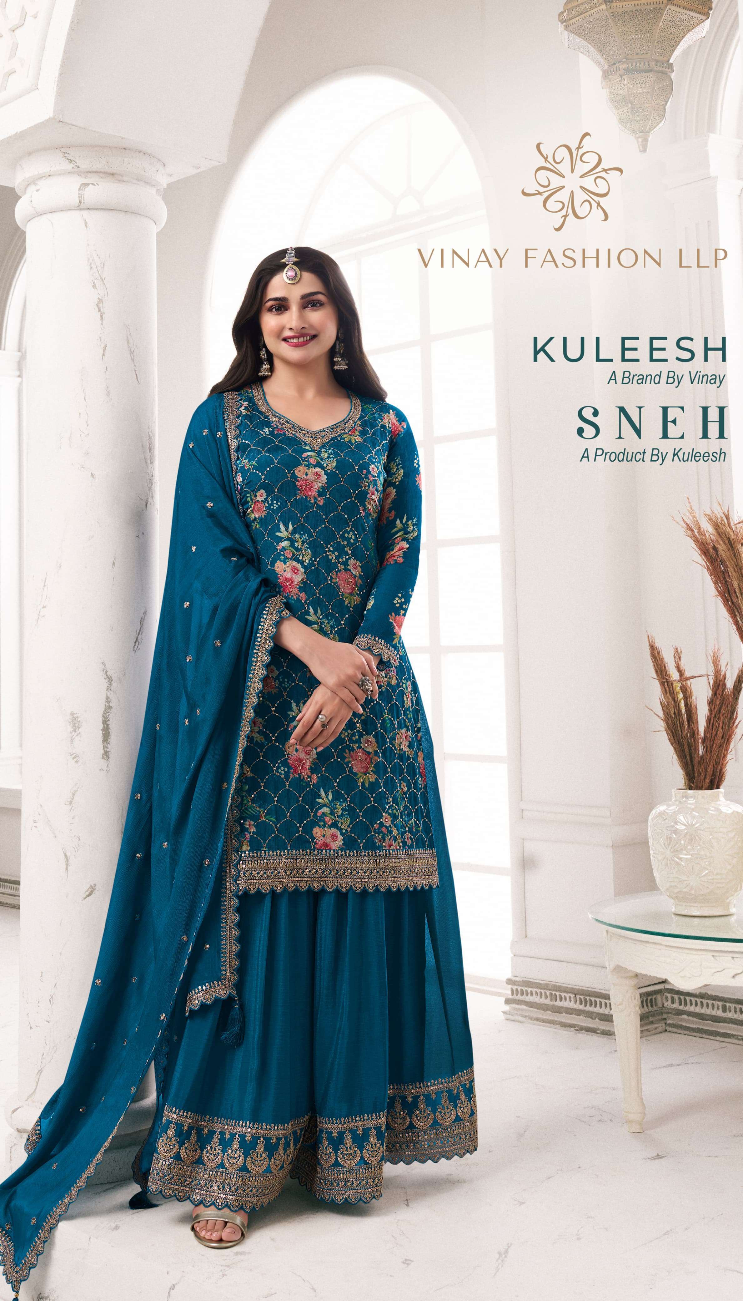 VINAY KULEESH SNEH DESIGNER EMBROIDERY CHINON SUIT COLLECTION WHOLESALE PRICE 2024