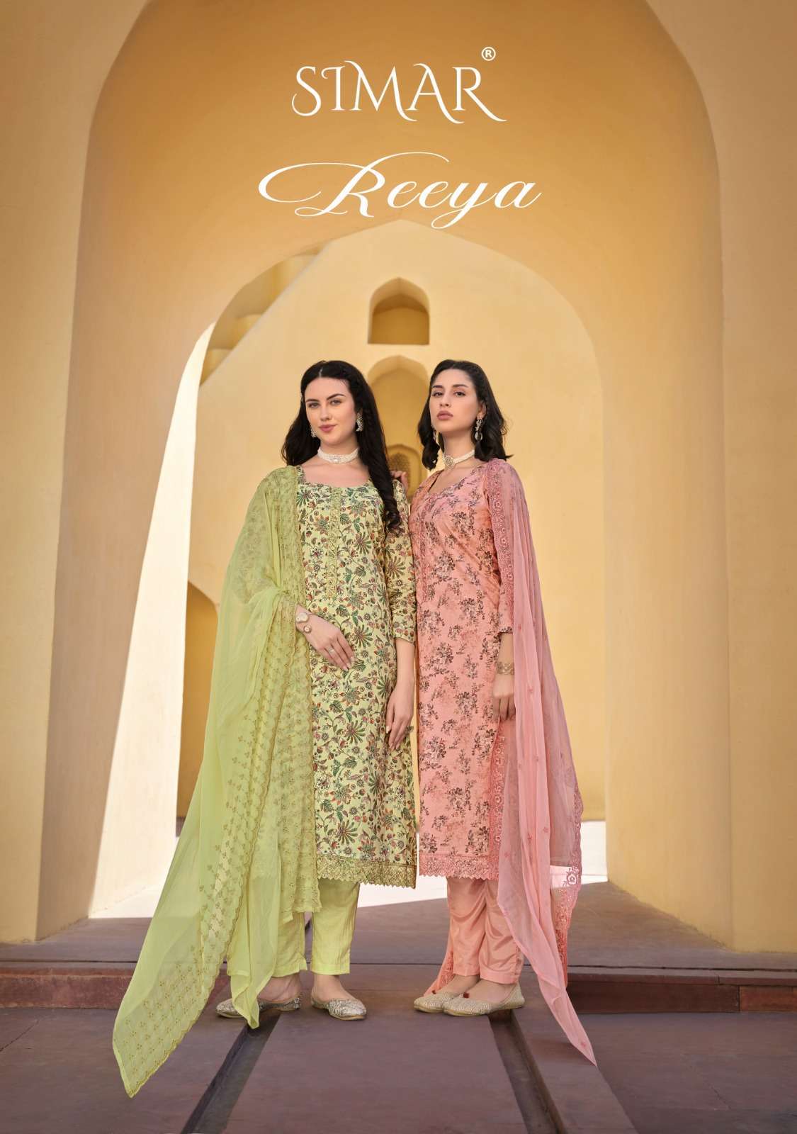 GLOSSY SIMAR REEYA PURE LAWN COTTON LADIES SUIT CATALOG SUPPLIER BEST RATE 
