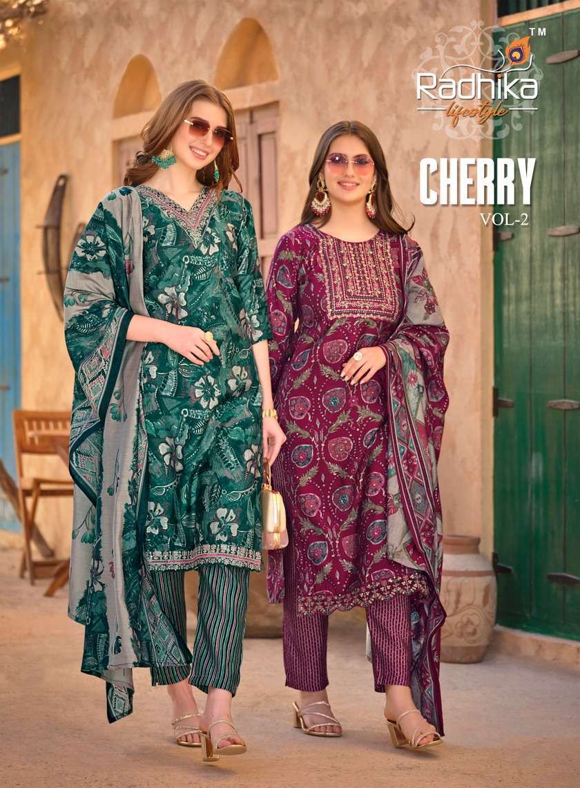 RADHIKA LIFESTYLE CHERRY VOL 2 MUSLIN READYMADE SUIT COLLECTION WHOLESALE PRICE 2024